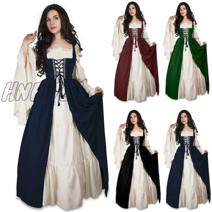 xsrrr S-6XL Medieval Punk Dress Cosplay Halloween Costumes Women Palace Carnival Party Disguise Princess Female Victorian Vestido Robe