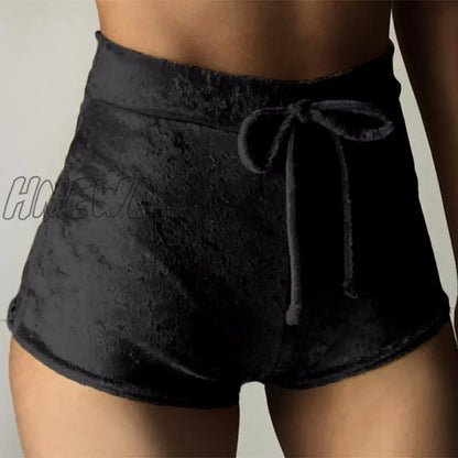 xsrrr S-XL women velvet drawstring shorts casual high waist winter sexy skinny booty shorts feminino