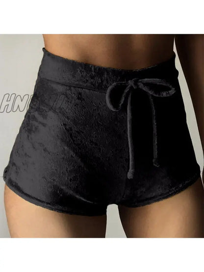 xsrrr S-XL women velvet drawstring shorts casual high waist winter sexy skinny booty shorts feminino