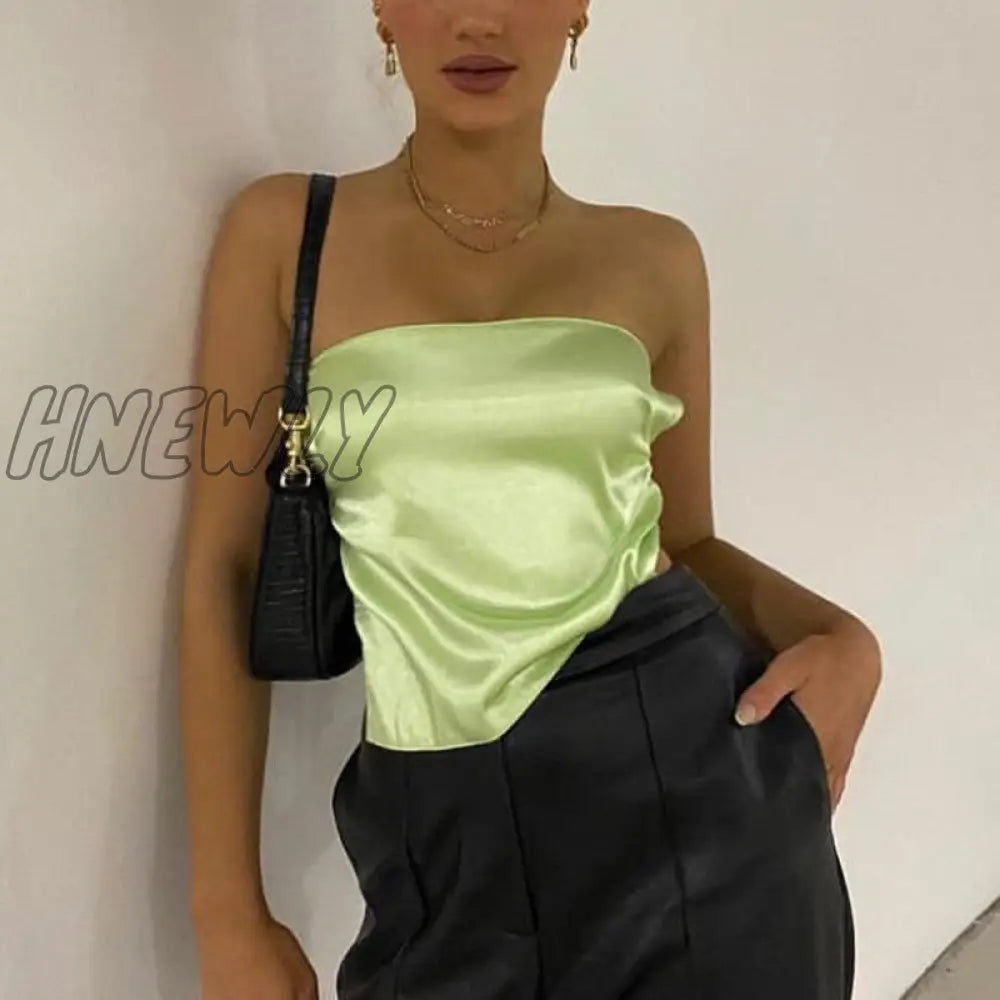 Hnewly Satin Backless Crop Top y2k Women Summer Off Shoulder Bandage Sleeveless Strapless Tank Tops 2000s Aesthetic Tees