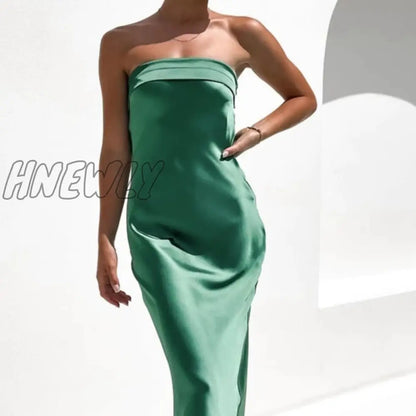 xsrrr Satin Basic Strapless Club Sexy Maxi Dress Backless Slim Hollow Out Women Party Dresses Summer Elegant Vestidos