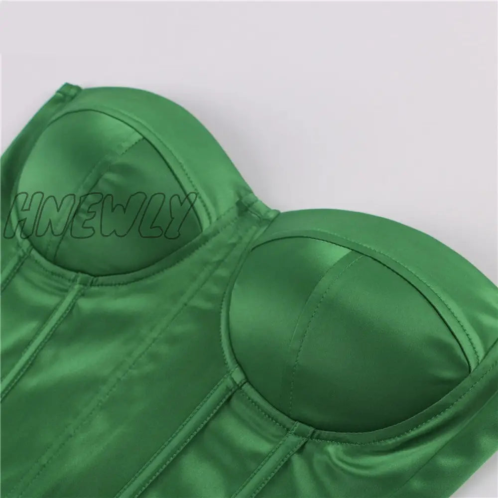 xsrrr Satin Corset Crop Top Strapless Green Summer Sexy Tube Off Shoulder Party Sleeveless Bustier Tank Tops Women Spring Outfits Trends