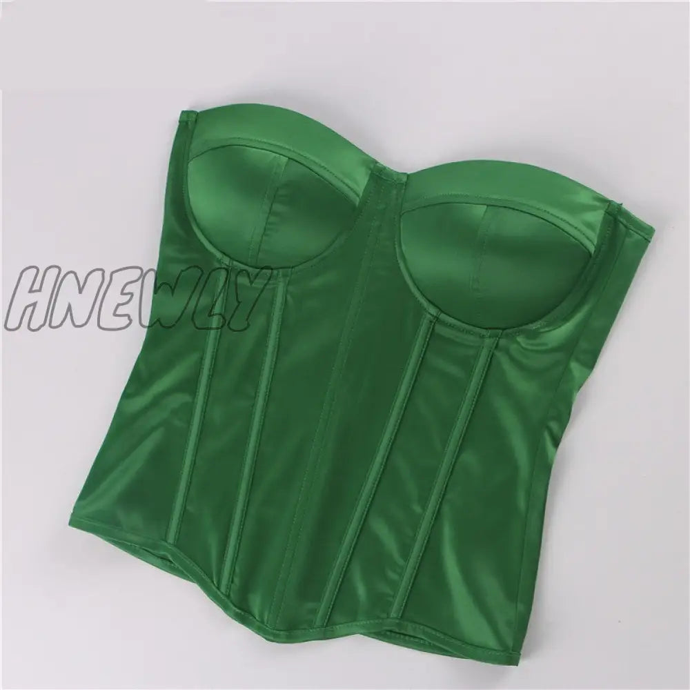 xsrrr Satin Corset Crop Top Strapless Green Summer Sexy Tube Off Shoulder Party Sleeveless Bustier Tank Tops Women Spring Outfits Trends