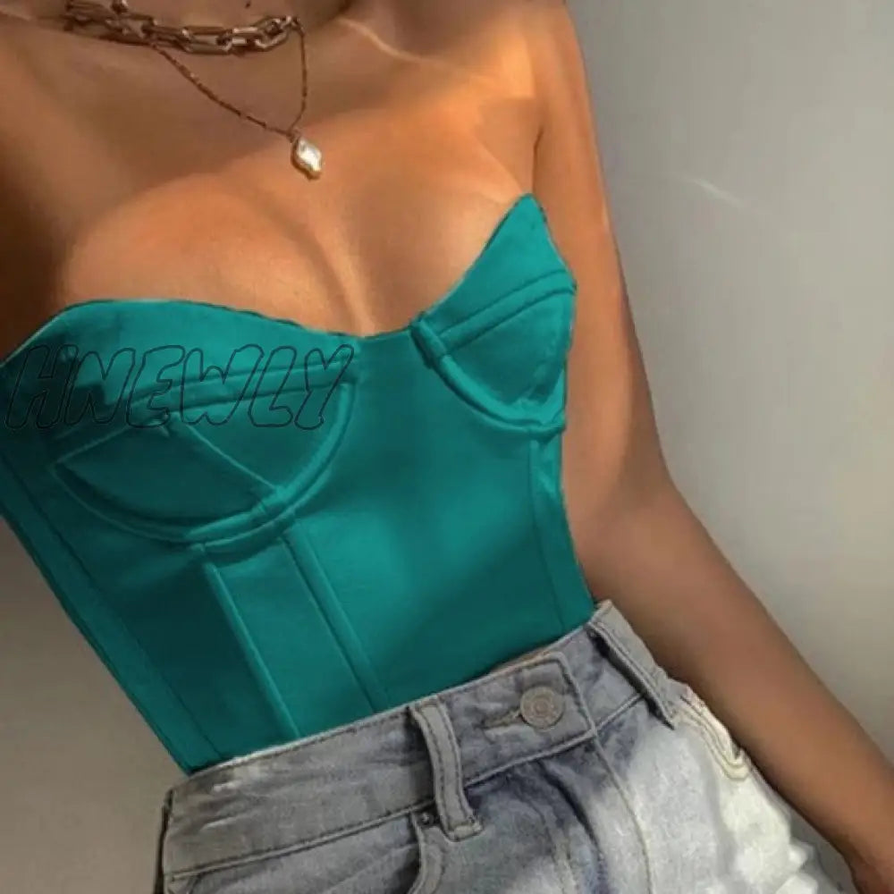 xsrrr Satin Corset Crop Top with Cups Strapless Spring Summer Sexy Off Shoulder Party Sleeveless Bustier Tank Tops Women Trendy Summer Fits