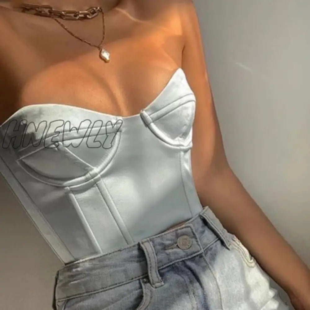 xsrrr Satin Corset Crop Top with Cups Strapless Spring Summer Sexy Off Shoulder Party Sleeveless Bustier Tank Tops Women Trendy Summer Fits