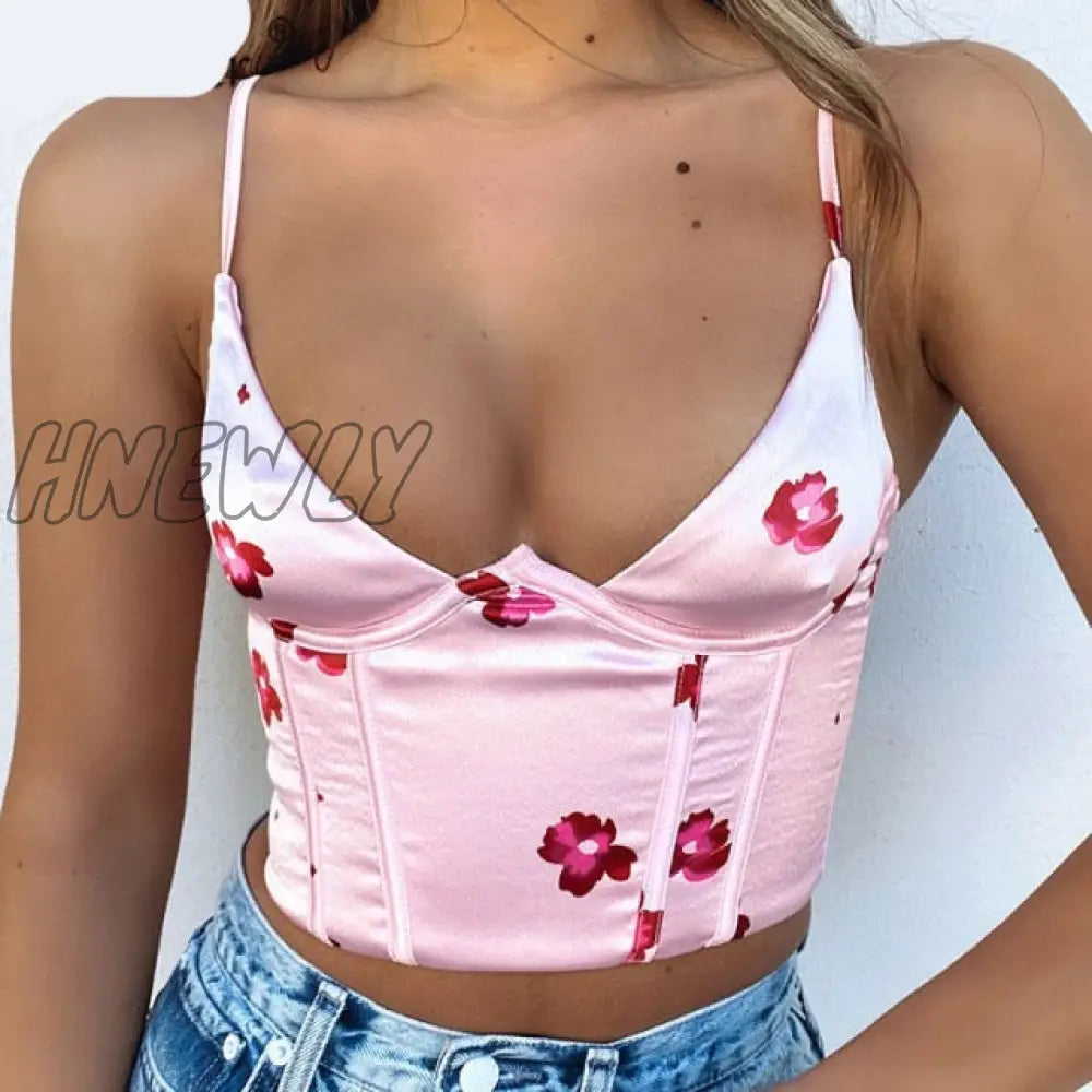 xsrrr Satin Corset Tops Women Wrap V Neck Floral Tanks Camis  Sexy Bustier Summer Tube Crop Tops Festival Outfit