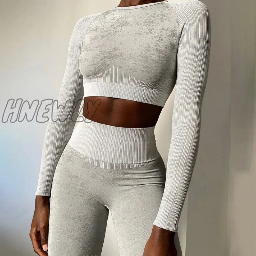 Hnewly Seamless Yoga Set Women Two 2 Piece Long Sleeve Crop Top T-Shirt Leggings Tracksuit Outfit Clothes Gym Wear Sport FitnessWomen Coat for Winter