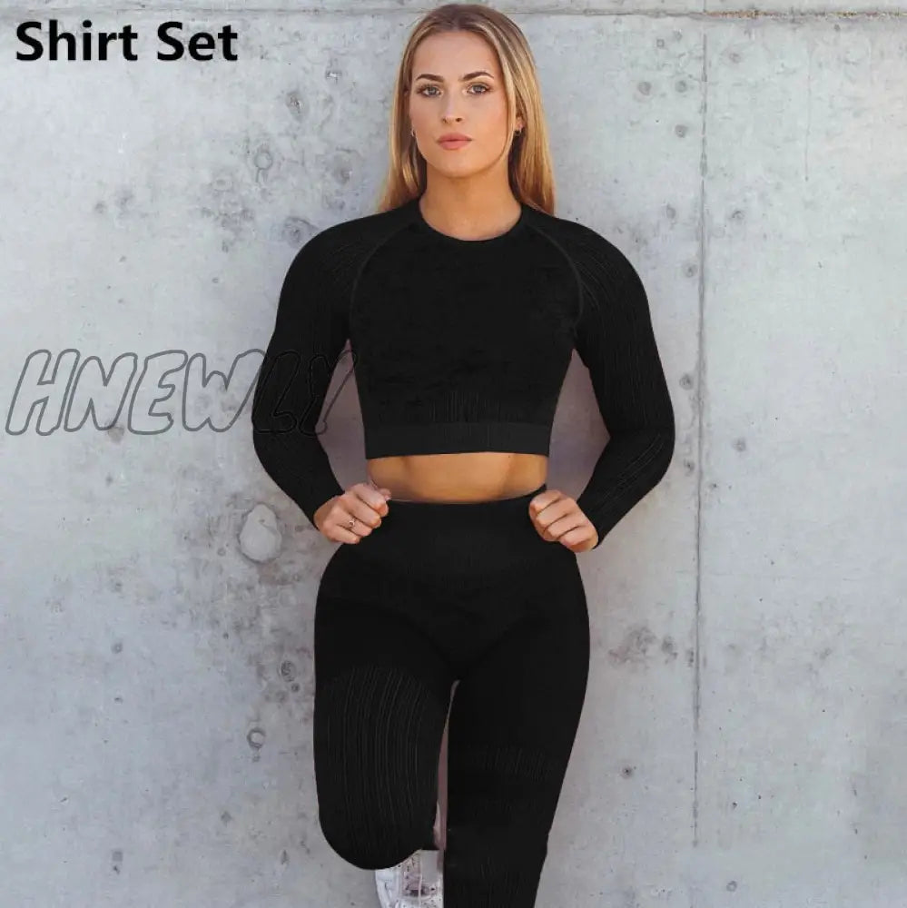 Hnewly Seamless Yoga Set Women Two 2 Piece Long Sleeve Crop Top T-Shirt Leggings Tracksuit Outfit Clothes Gym Wear Sport FitnessWomen Coat for Winter