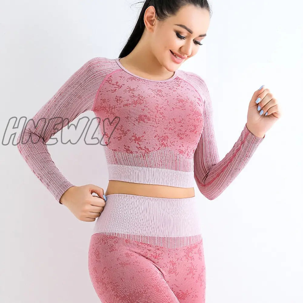 Hnewly Seamless Yoga Set Women Two 2 Piece Long Sleeve Crop Top T-Shirt Leggings Tracksuit Outfit Clothes Gym Wear Sport FitnessWomen Coat for Winter