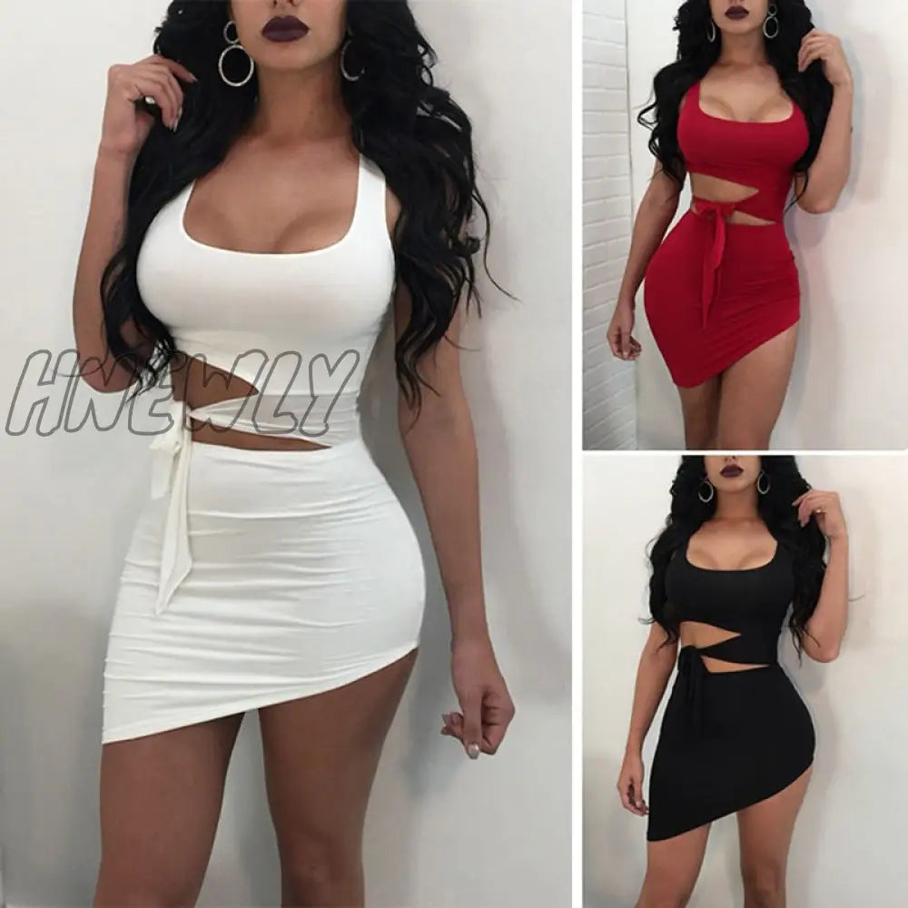 xsrrr Sexy Cutout Club Party Dress Belt Strapless Sleeveless Dress Mini Summer Dress Women's Slim Body Dress