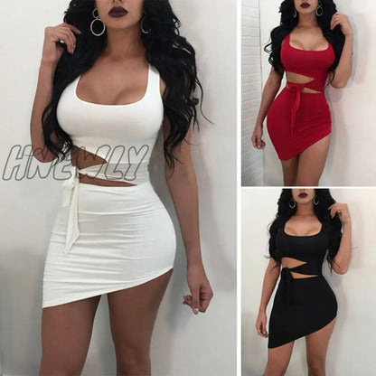 xsrrr Sexy Cutout Club Party Dress Belt Strapless Sleeveless Dress Mini Summer Dress Women's Slim Body Dress