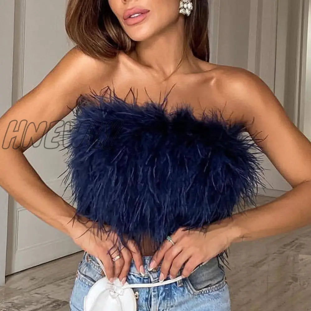 xsrrr Sexy Feather Cropped Tank Top Women Fashion Fluffy Backless Solid Tube Tops Female Spring Summer Lady New Party Club Vest Trendy Summer Fits