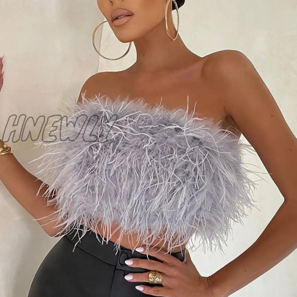 xsrrr Sexy Feather Cropped Tank Top Women Fashion Fluffy Backless Solid Tube Tops Female Spring Summer Lady New Party Club Vest Trendy Summer Fits