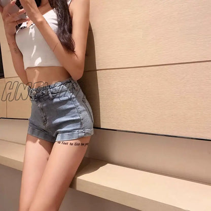 xsrrr Sexy High Waist Jeans Women Fashion Elastic Skinny Denim Shorts Summer Female Casual Blue Washed Jeans Trendy Summer Fits Minimalist Style