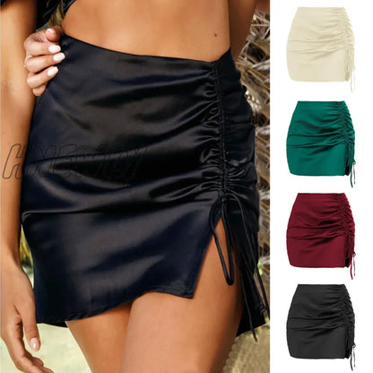 xsrrr Sexy Lace Up A-Line Bodycon Skirts Summer High Elastic Waist Women Ribbon Skirt