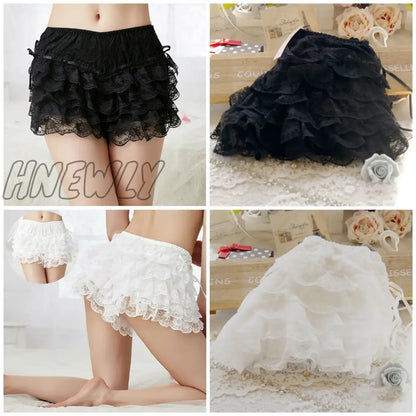 xsrrr Sexy Multilayer Lace Shorts Women Summer Ribbons Ruffles Elastic Waist Cake Shorts Cute Bottoming Lolita Shorts for Sweet Girls