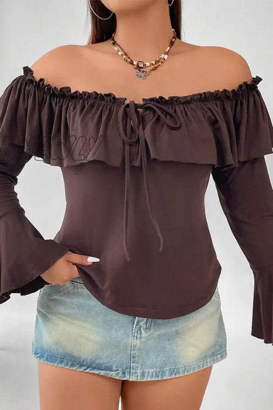 xsrrr - Sexy Solid Flounce Off the Shoulder Plus Size Tops