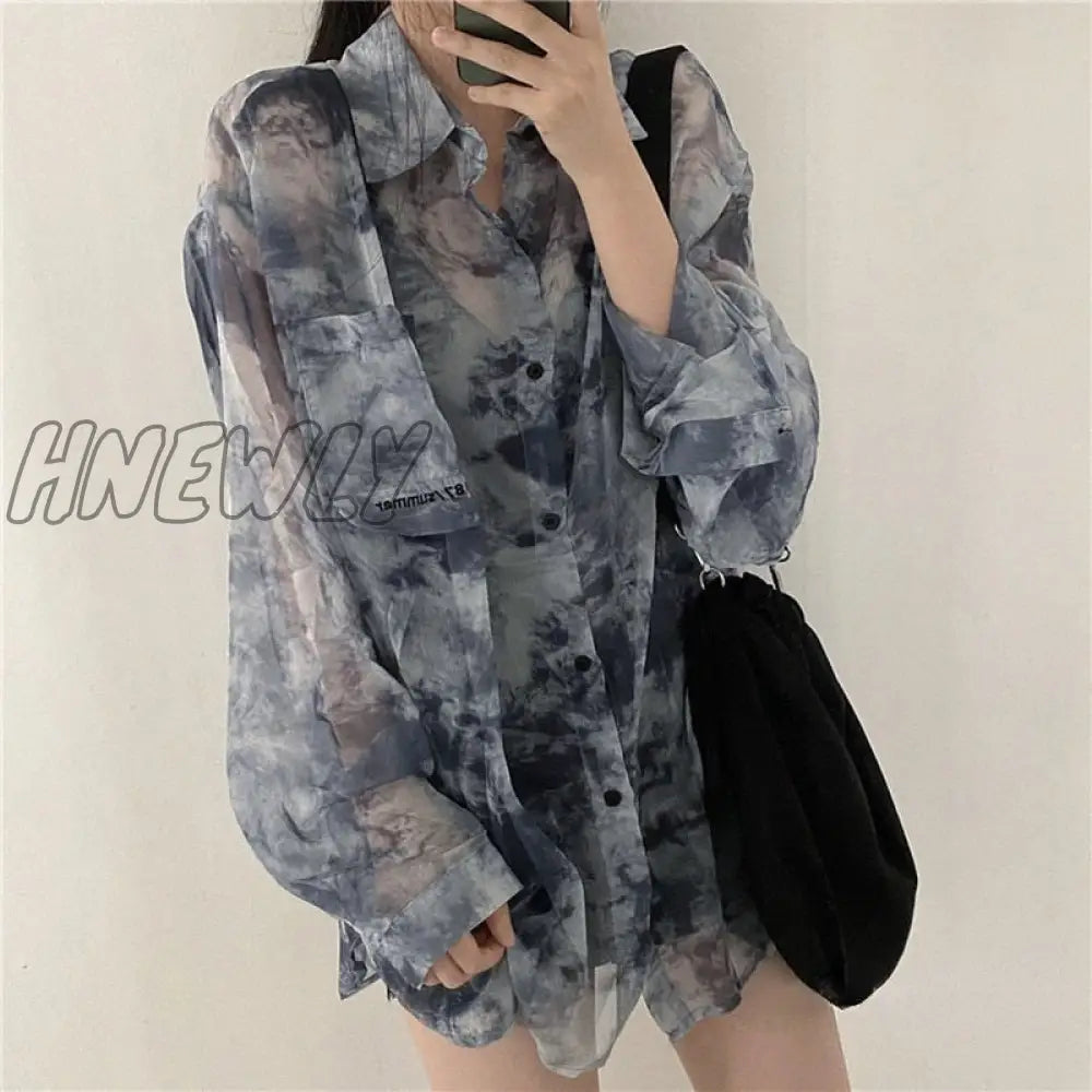 xsrrr Shirts Women Fashion Tie Dye Harajuku Gothic Top New Korean Loose Casual Clothes Sun-proof Embroidery All-match Summer Holiday