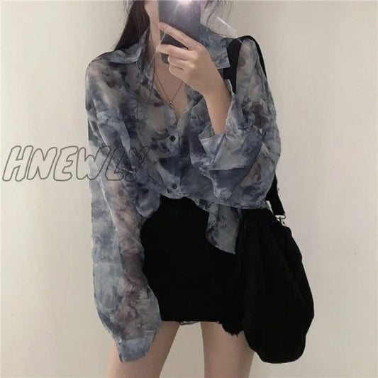 xsrrr Shirts Women Fashion Tie Dye Harajuku Gothic Top New Korean Loose Casual Clothes Sun-proof Embroidery All-match Summer Holiday