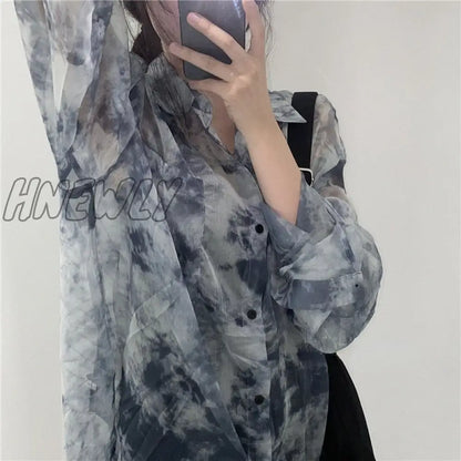 xsrrr Shirts Women Fashion Tie Dye Harajuku Gothic Top New Korean Loose Casual Clothes Sun-proof Embroidery All-match Summer Holiday