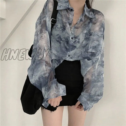 xsrrr Shirts Women Fashion Tie Dye Harajuku Gothic Top New Korean Loose Casual Clothes Sun-proof Embroidery All-match Summer Holiday