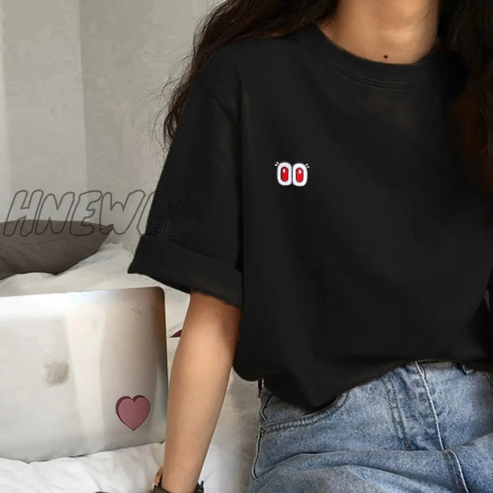 Hnewly Short Sleeve T-shirts Women Summer Embroidery Loose Korean Style Simple All-match Trendy Causal Chic Girls Ins BF Tees Daily New Trendy Summer Fits