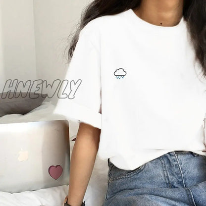 Hnewly Short Sleeve T-shirts Women Summer Embroidery Loose Korean Style Simple All-match Trendy Causal Chic Girls Ins BF Tees Daily New Trendy Summer Fits