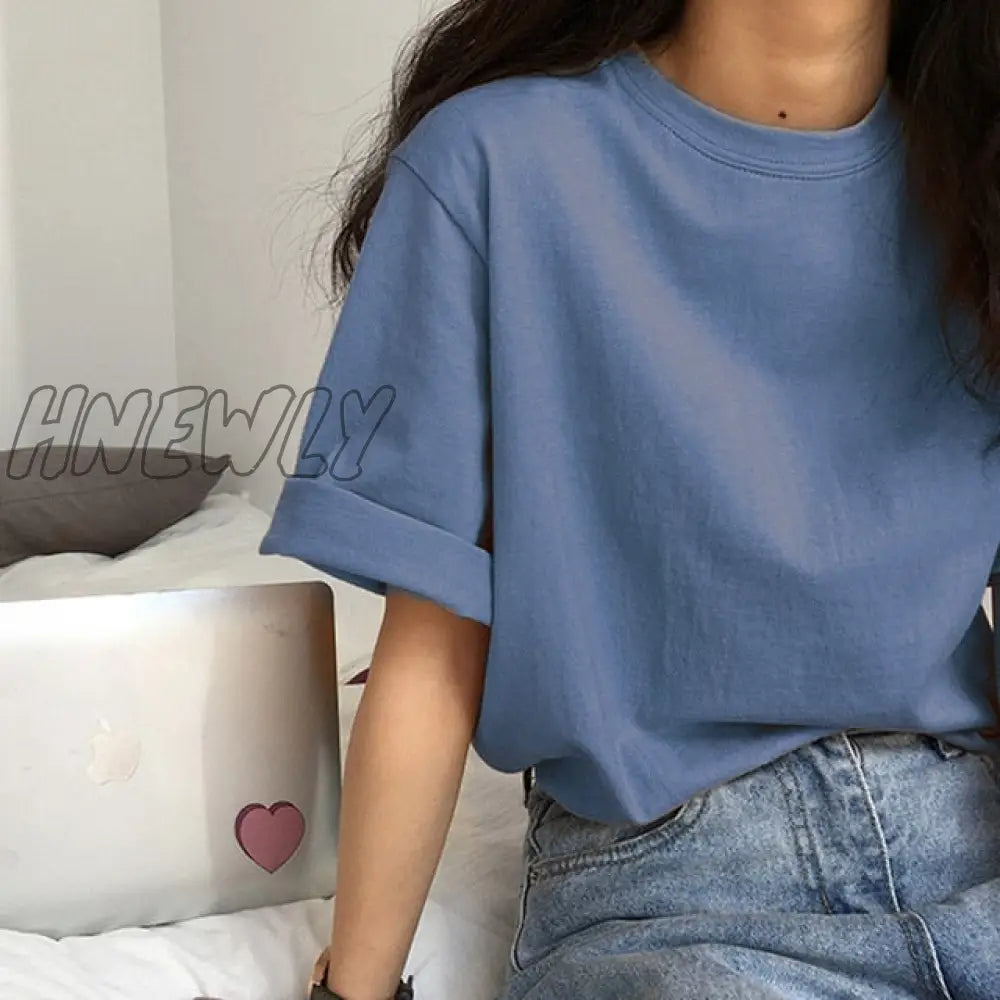 Hnewly Short Sleeve T-shirts Women Summer Embroidery Loose Korean Style Simple All-match Trendy Causal Chic Girls Ins BF Tees Daily New Trendy Summer Fits