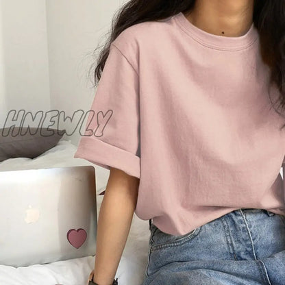 Hnewly Short Sleeve T-shirts Women Summer Embroidery Loose Korean Style Simple All-match Trendy Causal Chic Girls Ins BF Tees Daily New Trendy Summer Fits