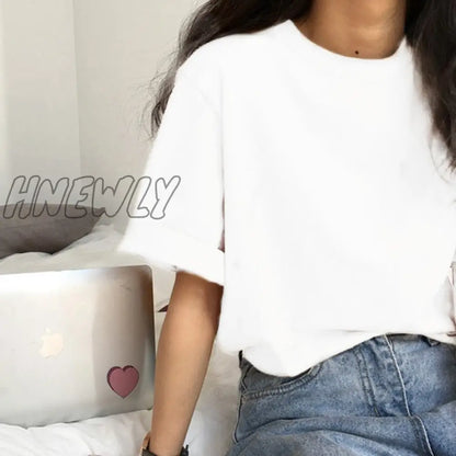 Hnewly Short Sleeve T-shirts Women Summer Embroidery Loose Korean Style Simple All-match Trendy Causal Chic Girls Ins BF Tees Daily New Trendy Summer Fits