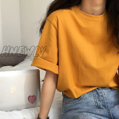 Hnewly Short Sleeve T-shirts Women Summer Embroidery Loose Korean Style Simple All-match Trendy Causal Chic Girls Ins BF Tees Daily New Trendy Summer Fits