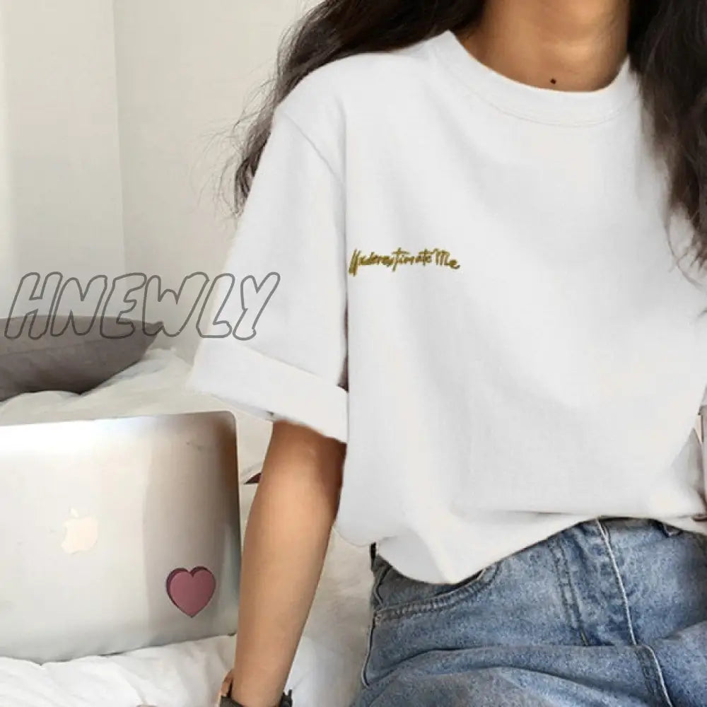 Hnewly Short Sleeve T-shirts Women Summer Embroidery Loose Korean Style Simple All-match Trendy Causal Chic Girls Ins BF Tees Daily New Trendy Summer Fits