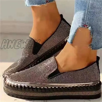 xsrrr - Silver Casual Patchwork Rhinestone Round Comfortable Out Door Flats Shoes