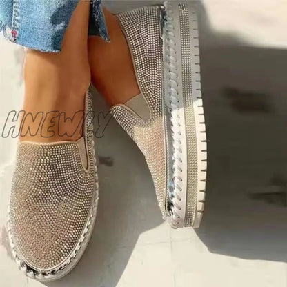 xsrrr - Silver Casual Patchwork Rhinestone Round Comfortable Out Door Flats Shoes