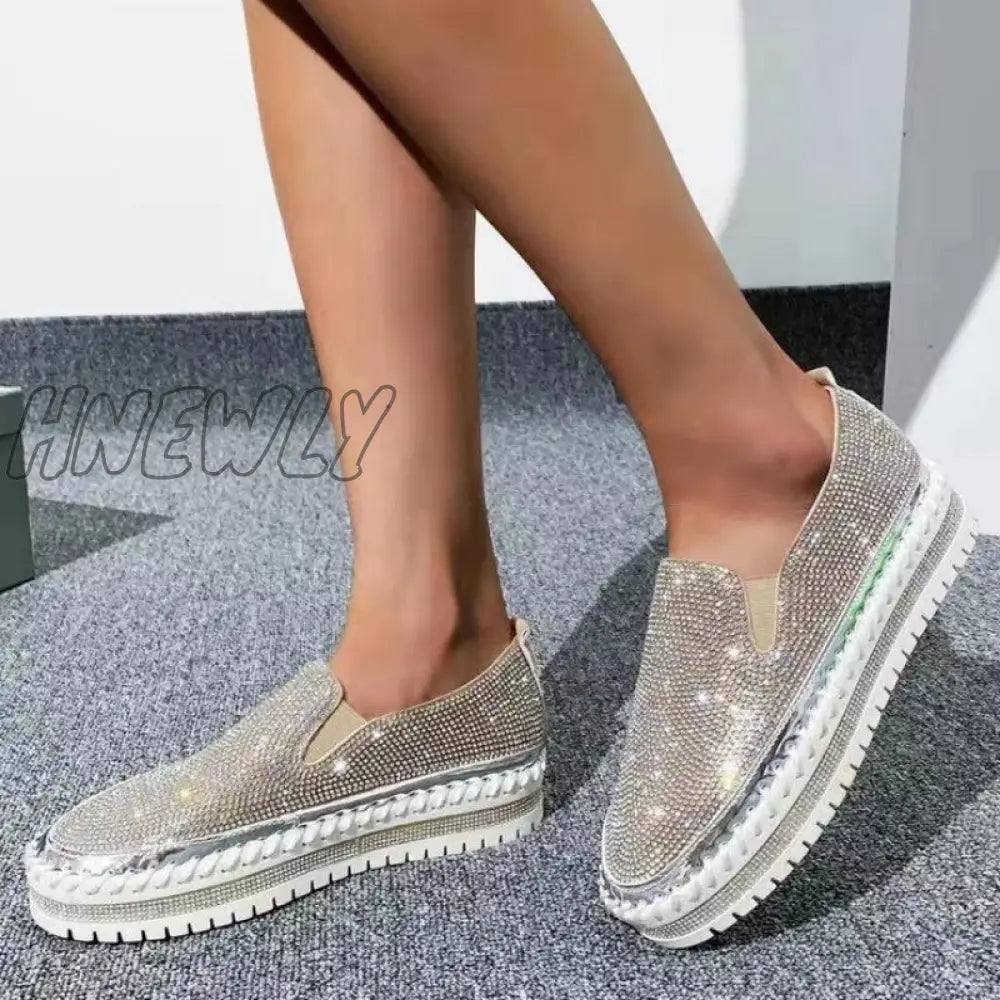 xsrrr - Silver Casual Patchwork Rhinestone Round Comfortable Out Door Flats Shoes