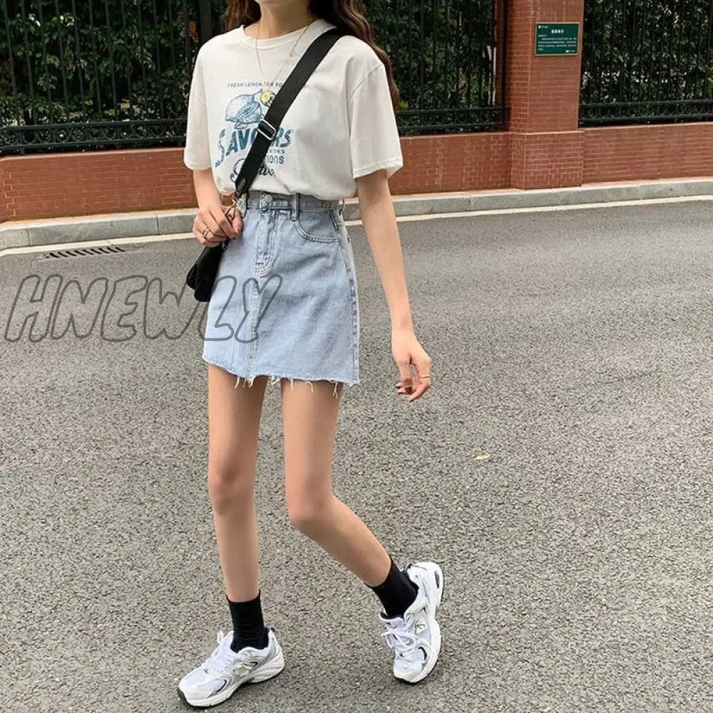 xsrrr Skirts Women Summer High Waist Denim Mini A-Line Classic All-match Womens High Street Hips Skirt Casual Hot Selling Cool Simple