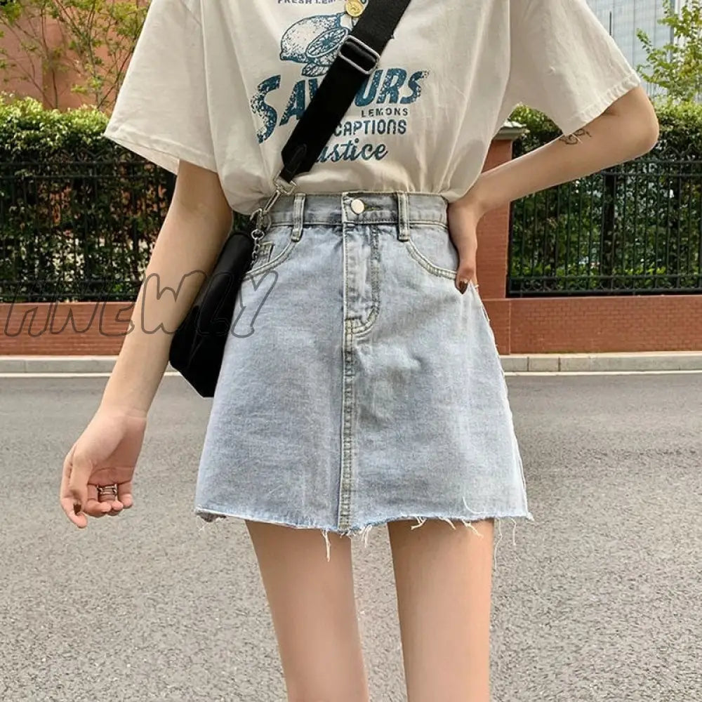 xsrrr Skirts Women Summer High Waist Denim Mini A-Line Classic All-match Womens High Street Hips Skirt Casual Hot Selling Cool Simple