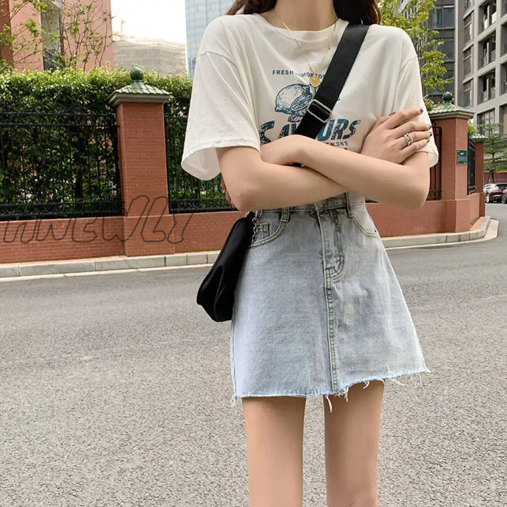 xsrrr Skirts Women Summer High Waist Denim Mini A-Line Classic All-match Womens High Street Hips Skirt Casual Hot Selling Cool Simple