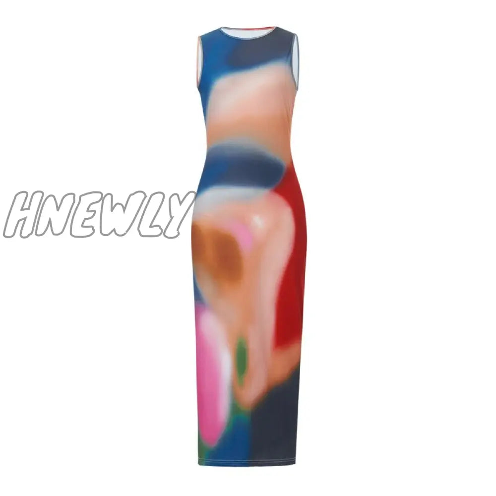 xsrrr Sleeveless Backless Maxi Dress Women Summer Bodycon Elegant Sexy Tie Dye Outfits Ladies Birthday Party Club Sundress