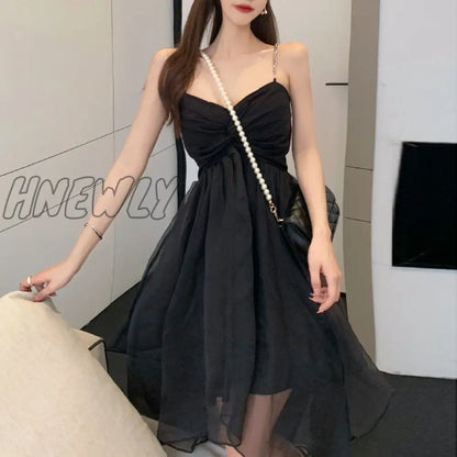 xsrrr Sleeveless Dresses Fashion Korean Sundress Summer Gauze Solid Sweet Sexy Ladies Simple Платье Женское Hot Sale Chic Elegant Ins