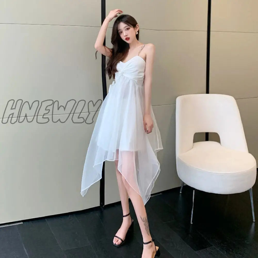 xsrrr Sleeveless Dresses Fashion Korean Sundress Summer Gauze Solid Sweet Sexy Ladies Simple Платье Женское Hot Sale Chic Elegant Ins