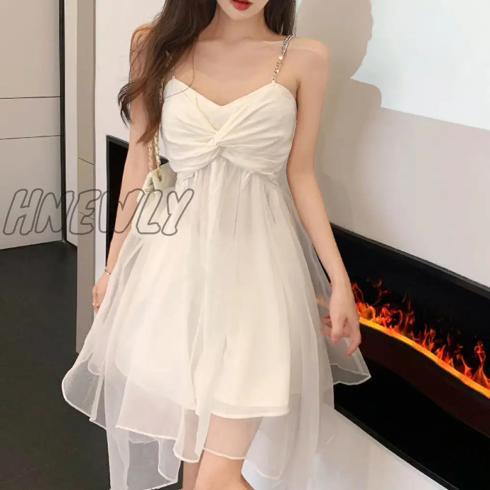 xsrrr Sleeveless Dresses Fashion Korean Sundress Summer Gauze Solid Sweet Sexy Ladies Simple Платье Женское Hot Sale Chic Elegant Ins