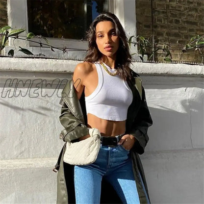 xsrrr Sleeveless Rib Knit White Casual Tank Top Women's Summer Fitness Slim Cotton Crop Tops Streetwear Basic Vest Female y2k Inspired Outfit