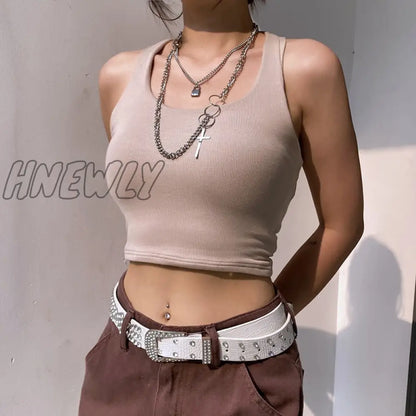 xsrrr Sleeveless Rib Knit White Casual Tank Top Women's Summer Fitness Slim Cotton Crop Tops Streetwear Basic Vest Female y2k Inspired Outfit