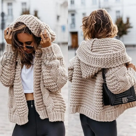 xsrrr Solid Cardigan Knitted Outerwear Casual Winter Fashionable Hooded Sweaters Women Knitwears Autumn Womens Sweaters