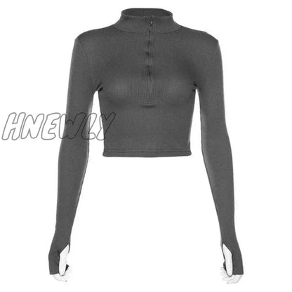 xsrrr solid color casual T-shirt women long sleeves turtleneck crop tops sexy simple style party club spring summer new