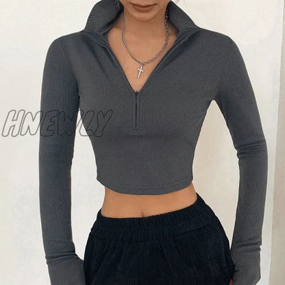 xsrrr solid color casual T-shirt women long sleeves turtleneck crop tops sexy simple style party club spring summer new