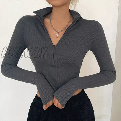 xsrrr solid color casual T-shirt women long sleeves turtleneck crop tops sexy simple style party club spring summer new