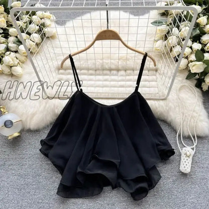 Hnewly Spaghetti Straps Ruffle Sleeveless Tanks and Camis Korean Fashion Corset Crop Tops Solid Tank Camisoles Summer Women Clothes Y2k