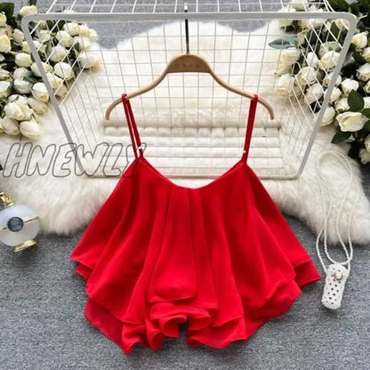 Hnewly Spaghetti Straps Ruffle Sleeveless Tanks and Camis Korean Fashion Corset Crop Tops Solid Tank Camisoles Summer Women Clothes Y2k